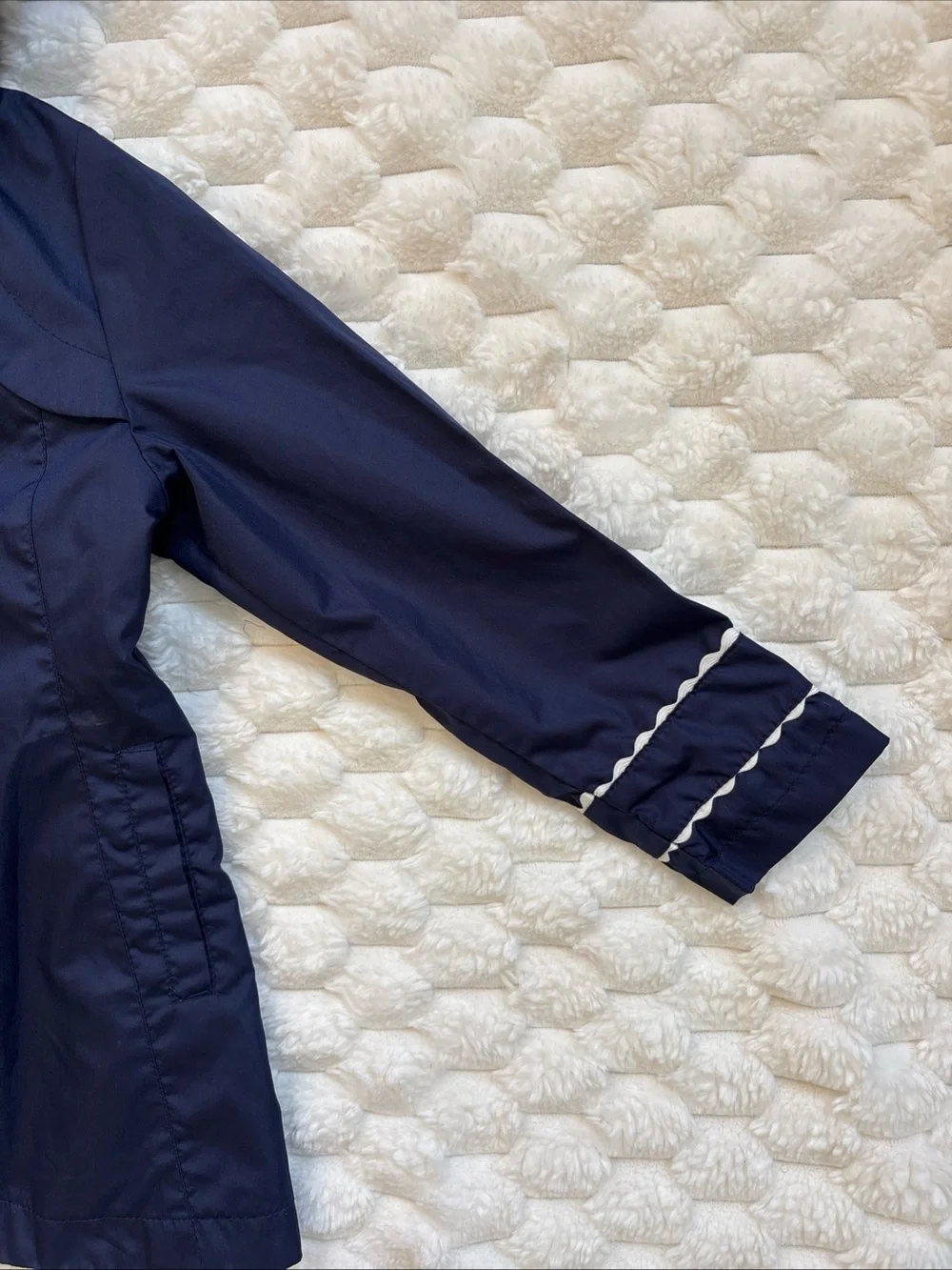 Rothschild Navy Blue Raincoat Jacket Double Breasted Button Scalloped Trim